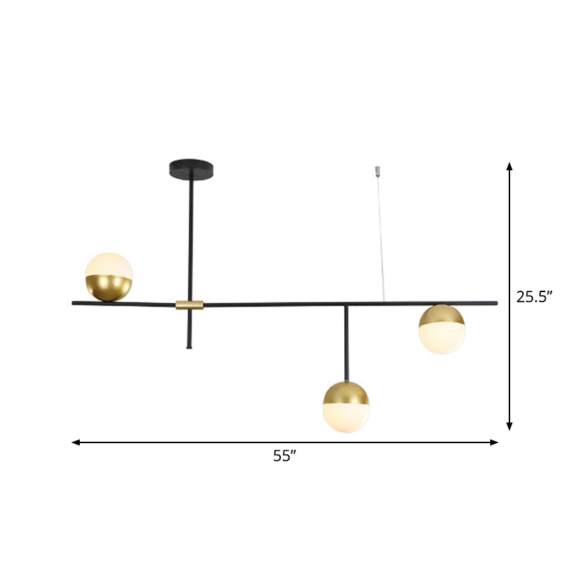 Lustre suspendu postmoderne avec abat-jour en verre boule crème - Finition noire/dorée, 1/3 niveau, 3/9 ampoules