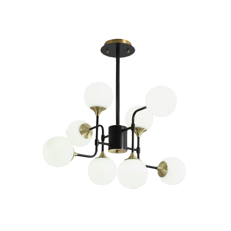 Lampe suspendue moderne en forme de branche noire et dorée avec luminaire en verre à boule laiteuse - 8/12/16 lumières