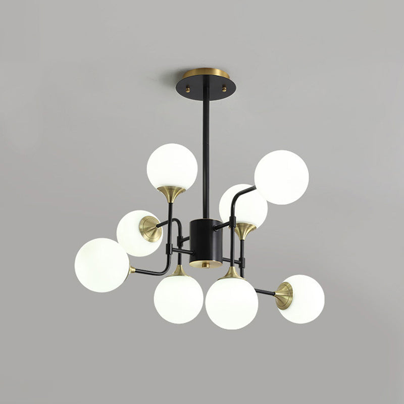 Lampe suspendue moderne en forme de branche noire et dorée avec luminaire en verre à boule laiteuse - 8/12/16 lumières