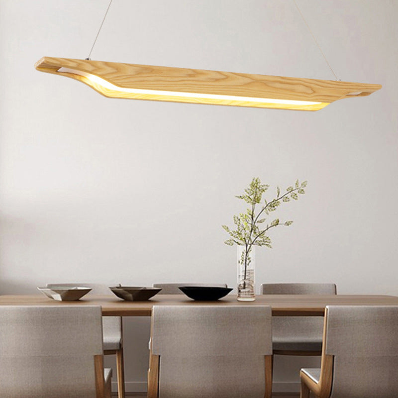 Modern Linear Wooden Pendant Light Fixture with LED, Beige, White/Warm/Natural Light