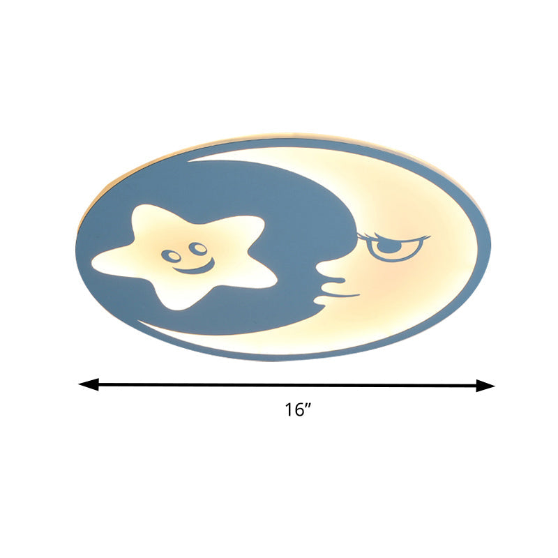 Plafonnier LED en acrylique bleu pour chambre d'enfant avec lune souriante et étoiles