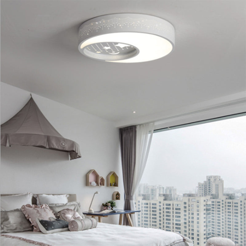 Romantic LED Moon and Star Flush Ceiling Light for Boys' Bedroom in White