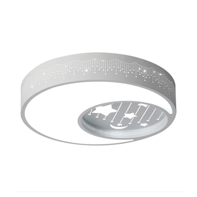 Romantic Led Moon And Star Flush Ceiling Light For Boys Bedroom In White