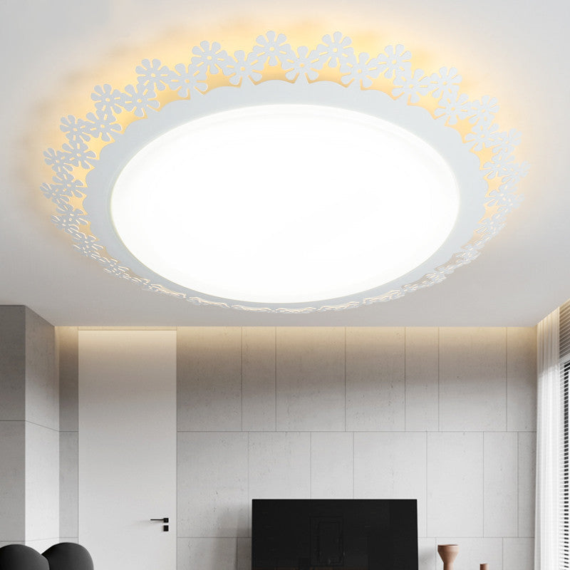 Modern Acrylic LED Ceiling Light with Engraved Edge - White