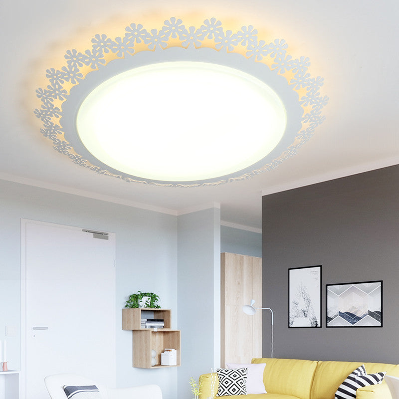 Modern Acrylic LED Ceiling Light with Engraved Edge - White