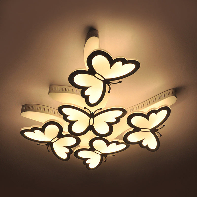 Romantic Butterfly Ceiling Light for Girls Bedroom - White Acrylic Flush Mount