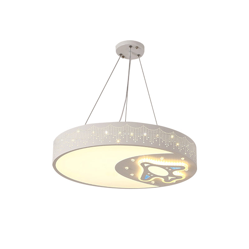 Modern Rocket Iron Hanging Light With Etched Moon Pendant - White; Ideal For Study Room