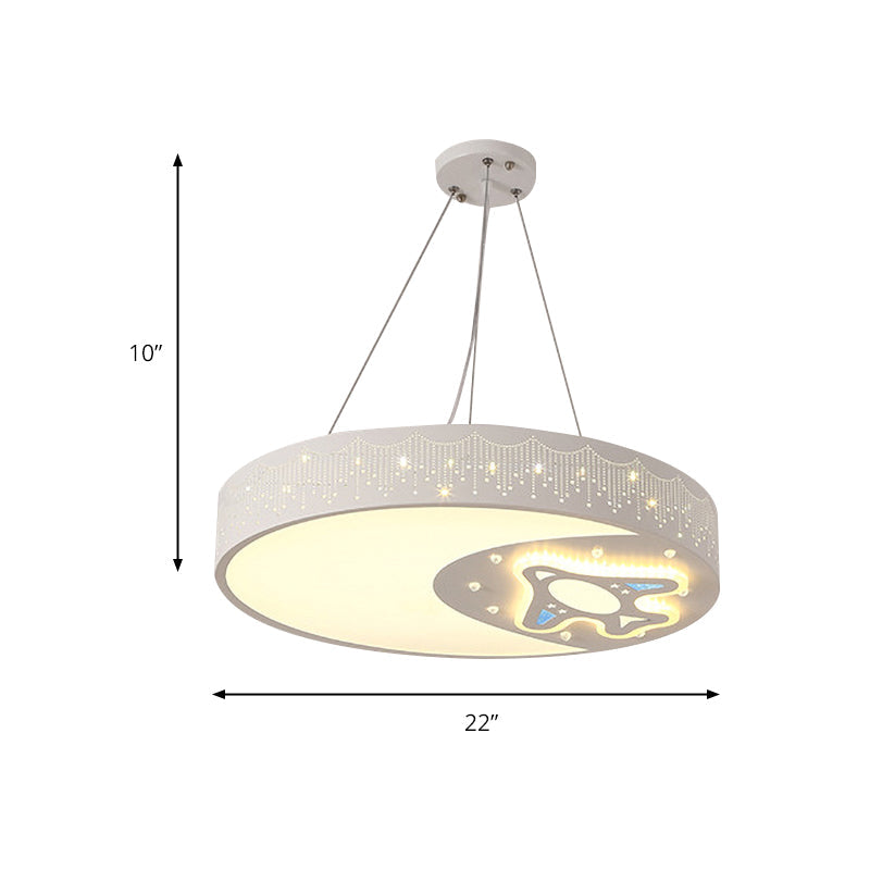 Rocket Etched Moon Pendant Light: Modern Iron Hanging Lamp in White for Study Room