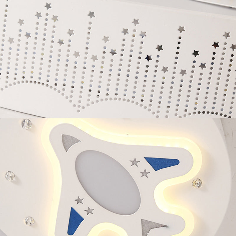Rocket Etched Moon Pendant Light: Modern Iron Hanging Lamp in White for Study Room