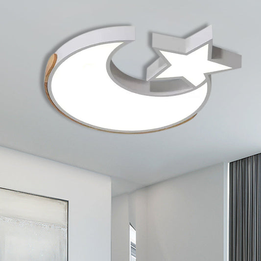 Stylish White LED Ceiling Light: Star and Moon Acrylic Flushmount for Study Room
