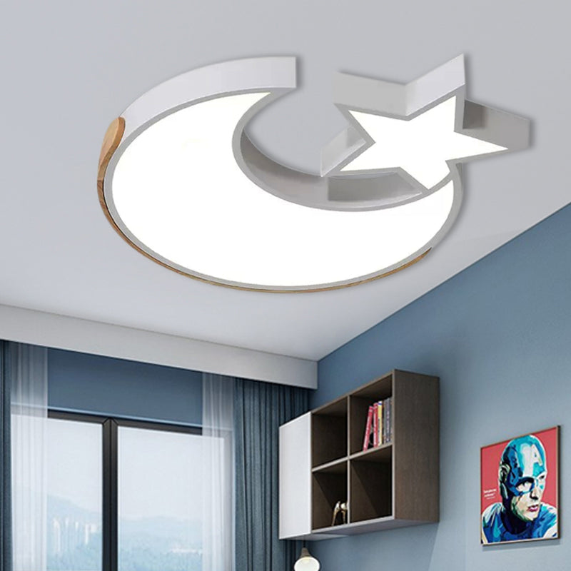 Stylish White LED Ceiling Light: Star and Moon Acrylic Flushmount for Study Room