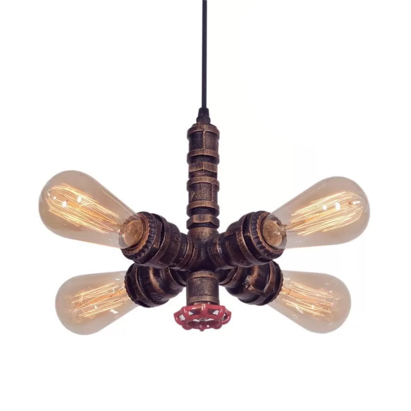 Lustre suspendu en métal - Design radial à 4 lumières en bronze/noir - Parfait pour le salon
