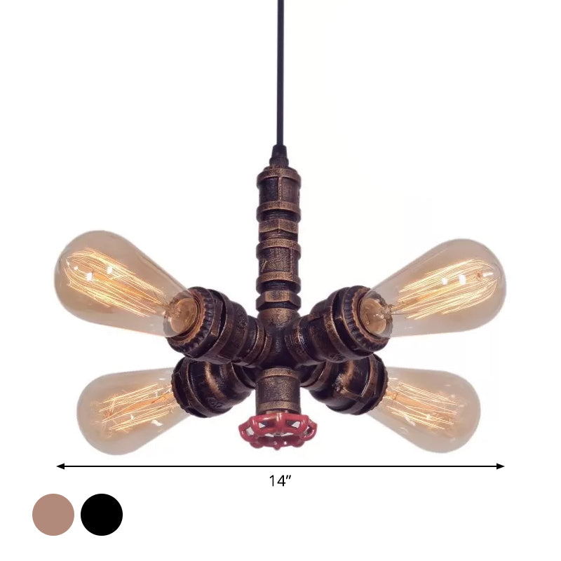 Lustre suspendu en métal - Design radial à 4 lumières en bronze/noir - Parfait pour le salon