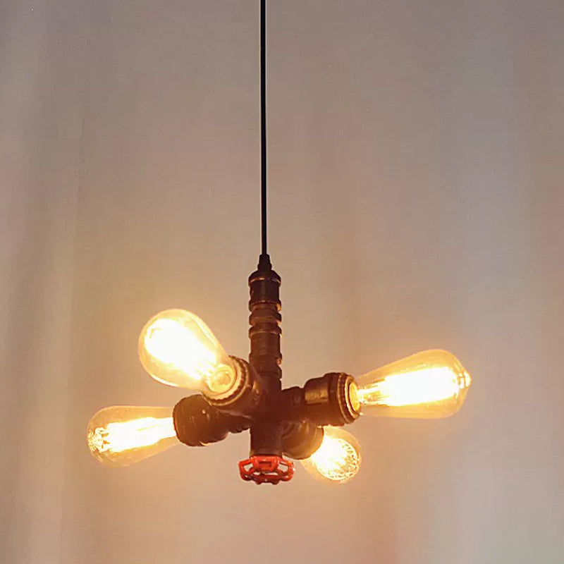 Lustre suspendu en métal - Design radial à 4 lumières en bronze/noir - Parfait pour le salon