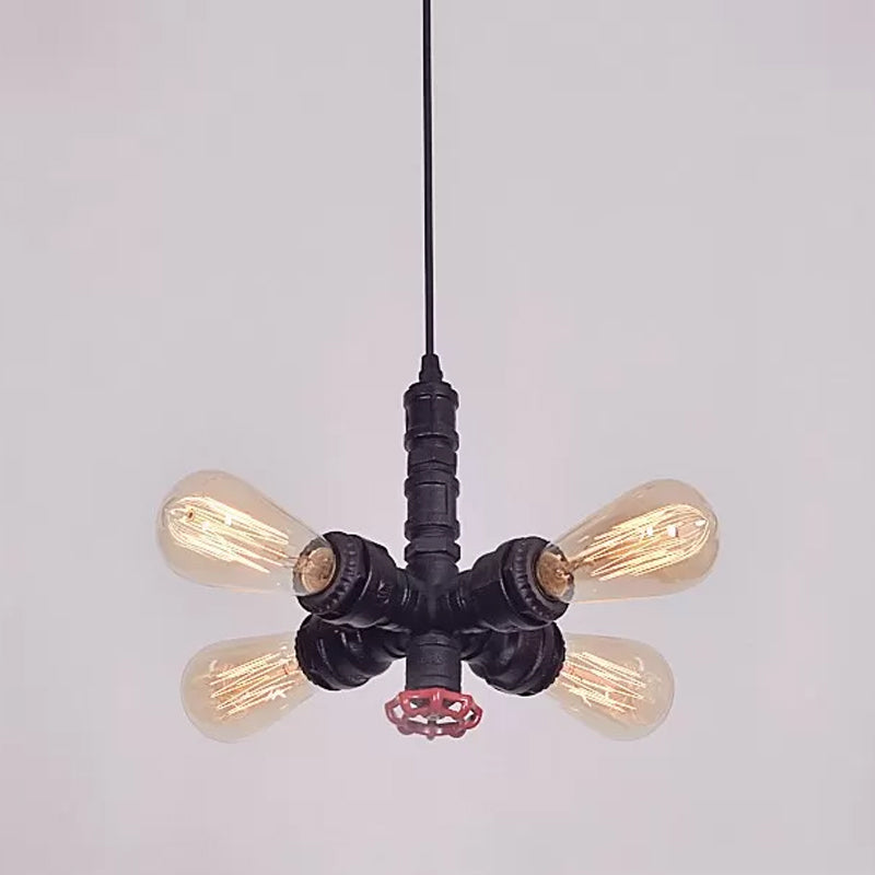 Lustre suspendu en métal - Design radial à 4 lumières en bronze/noir - Parfait pour le salon