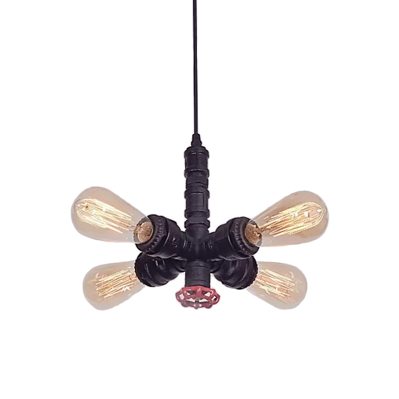 Lustre suspendu en métal - Design radial à 4 lumières en bronze/noir - Parfait pour le salon
