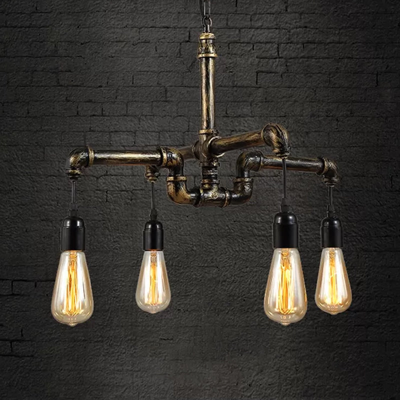 Industrial Brass Hanging Lamp Plumbing Pipe Chandelier Light Fixture - Iron Antique, 4/6 Bulb Design