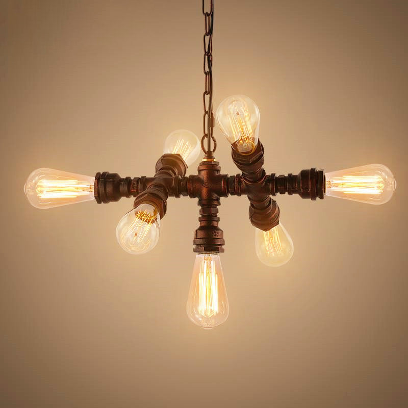Lustre de bistrot Steampunk en fer de Sputnik Design - Plafonnier à 7 ampoules en bronze antique