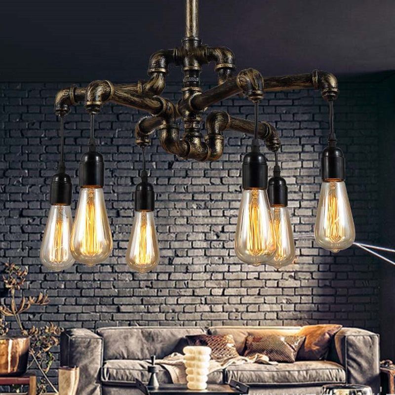 Lustre industriel en fer avec 4/6 lumières - Suspension noire/bronze pour table à manger