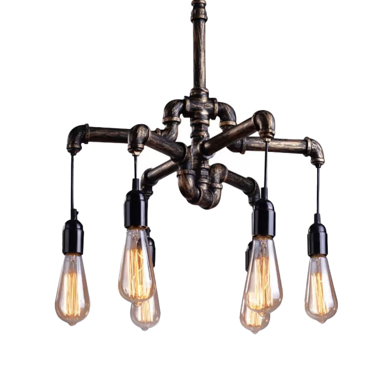Lustre industriel en fer avec 4/6 lumières - Suspension noire/bronze pour table à manger