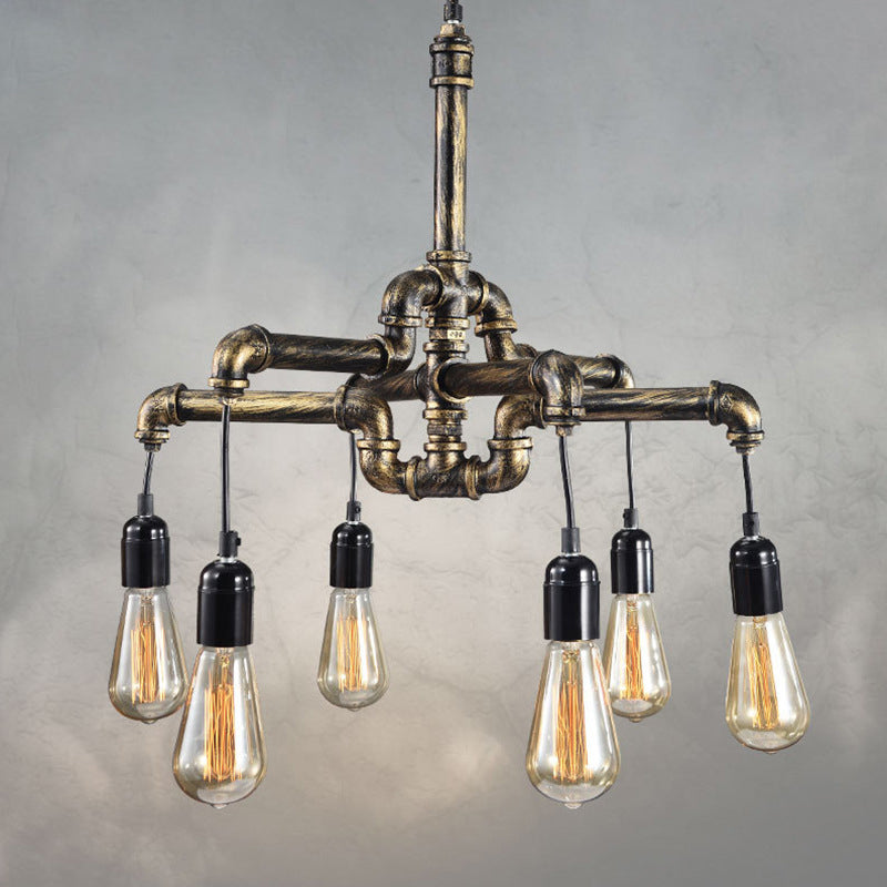 Lustre industriel en fer avec 4/6 lumières - Suspension noire/bronze pour table à manger