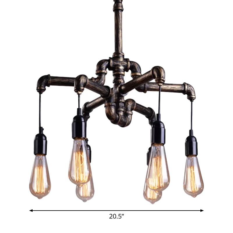 Lustre industriel en fer avec 4/6 lumières - Suspension noire/bronze pour table à manger