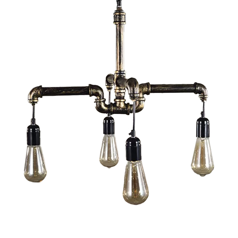 Lustre industriel en fer avec 4/6 lumières - Suspension noire/bronze pour table à manger