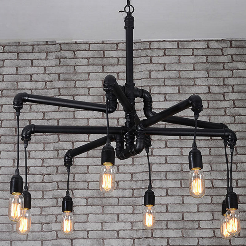 Lustre industriel en fer avec 4/6 lumières - Suspension noire/bronze pour table à manger