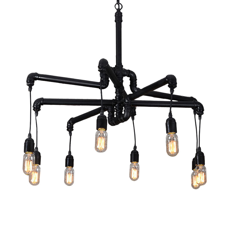 Lustre industriel en fer avec 4/6 lumières - Suspension noire/bronze pour table à manger