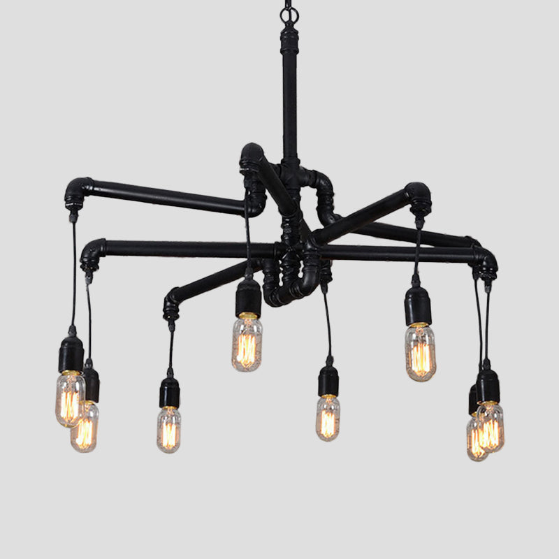 Lustre industriel en fer avec 4/6 lumières - Suspension noire/bronze pour table à manger