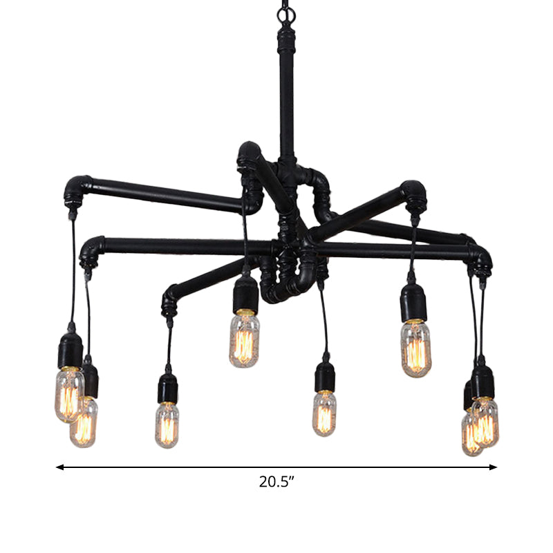 Lustre industriel en fer avec 4/6 lumières - Suspension noire/bronze pour table à manger