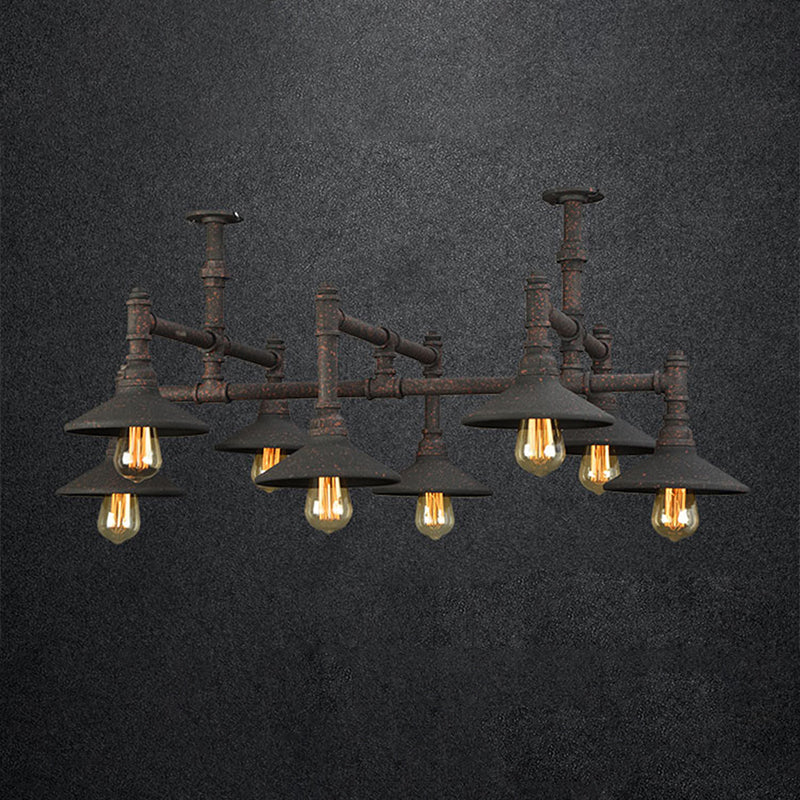 Steampunk Iron Chandelier with Saucer Shades in Black/Rust - 5/8/11 Bulbs for Living Room Piping Design