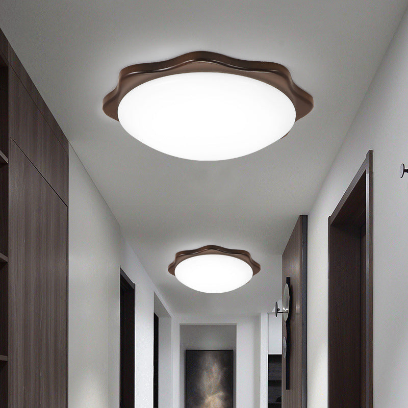 Simple Wood Flush Mount Ceiling Light With Led Round/Square/Flower Design 14/15/18 Wide Acrylic
