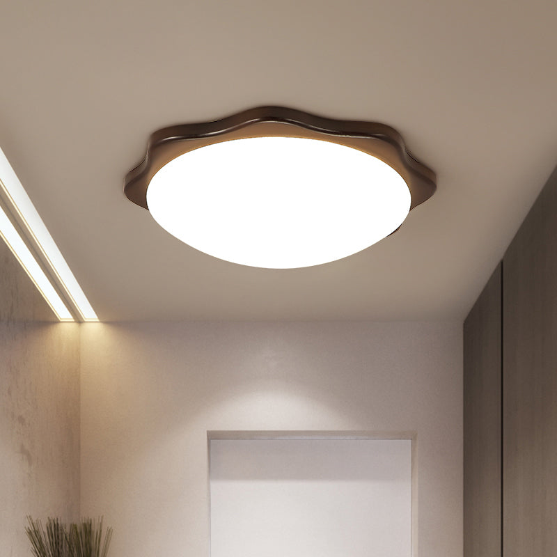 Simple Wood Flush Mount Ceiling Light With Led Round/Square/Flower Design 14/15/18 Wide Acrylic