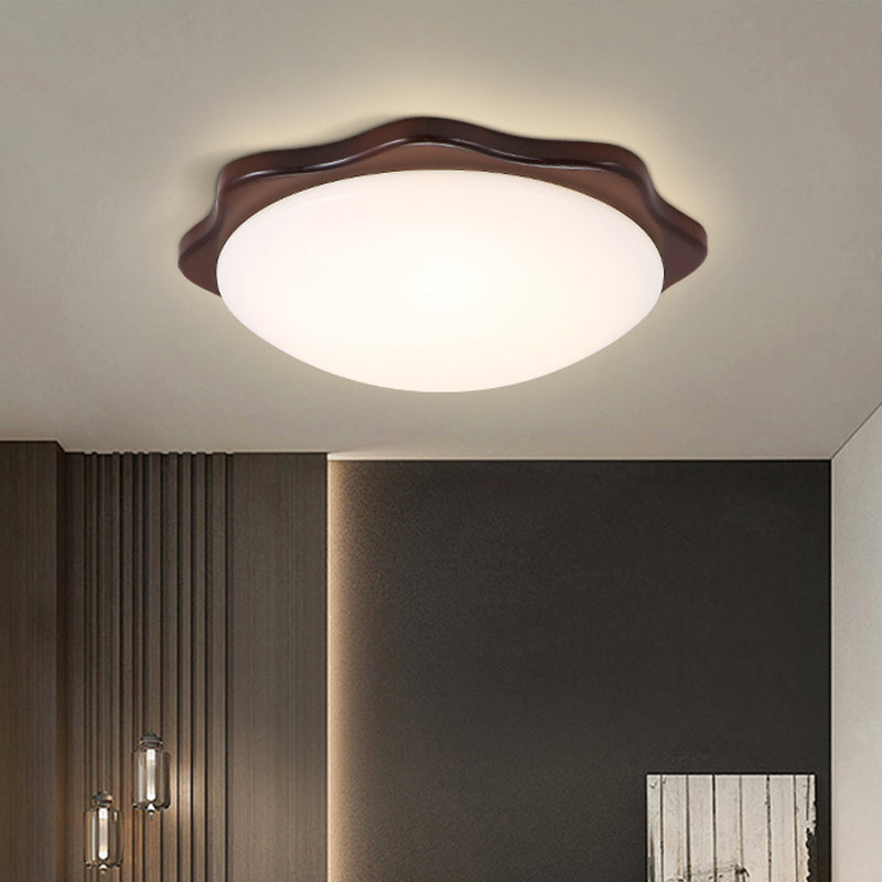 Simple Wood Flush Mount Ceiling Light with LED, Round/Square/Flower Design, 14"/15"/18" Wide, Acrylic Shade, Brown