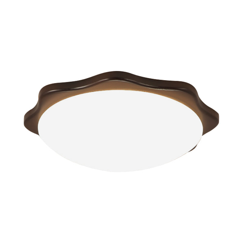 Simple Wood Flush Mount Ceiling Light with LED, Round/Square/Flower Design, 14"/15"/18" Wide, Acrylic Shade, Brown