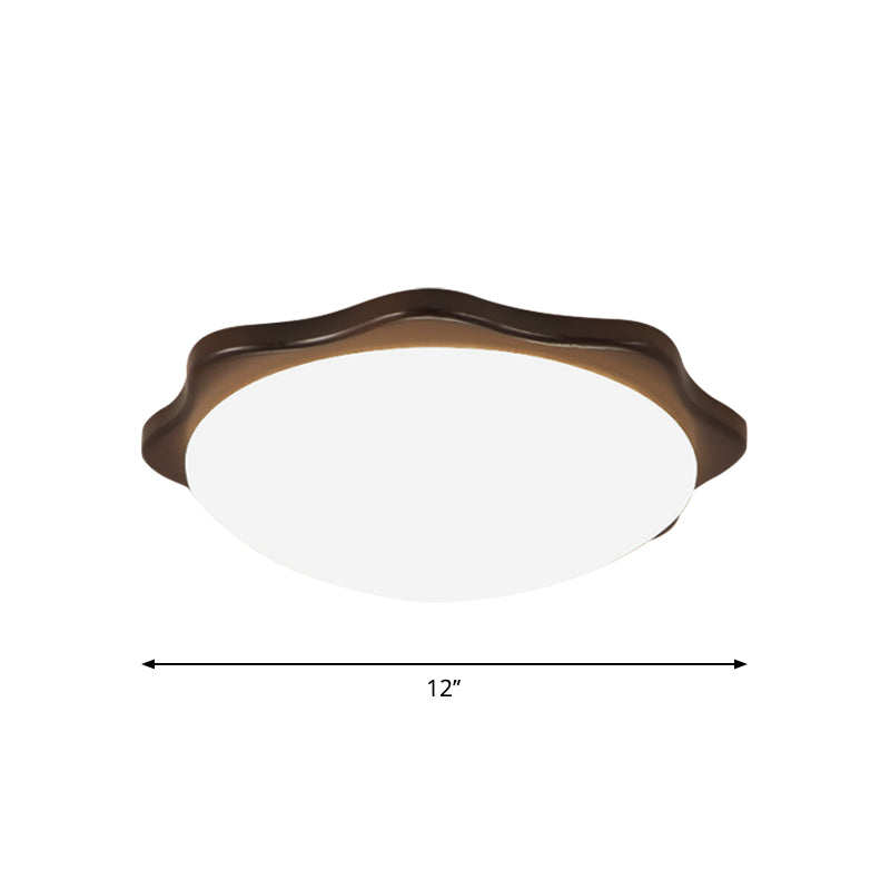 Simple Wood Flush Mount Ceiling Light with LED, Round/Square/Flower Design, 14"/15"/18" Wide, Acrylic Shade, Brown