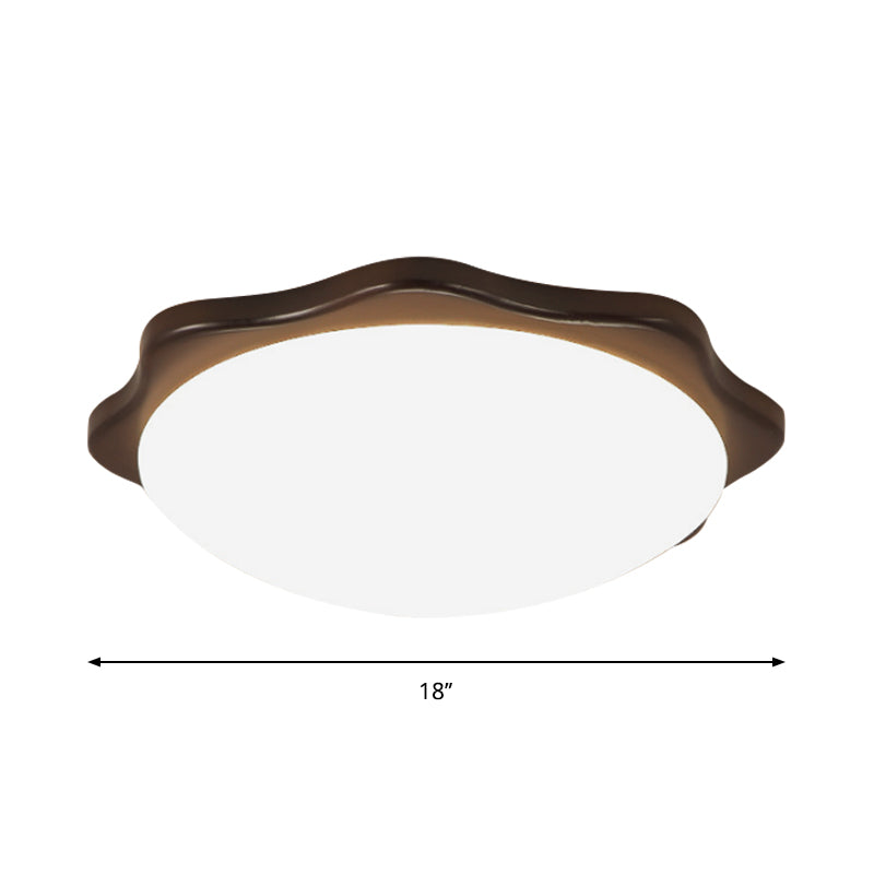 Simple Wood Flush Mount Ceiling Light with LED, Round/Square/Flower Design, 14"/15"/18" Wide, Acrylic Shade, Brown