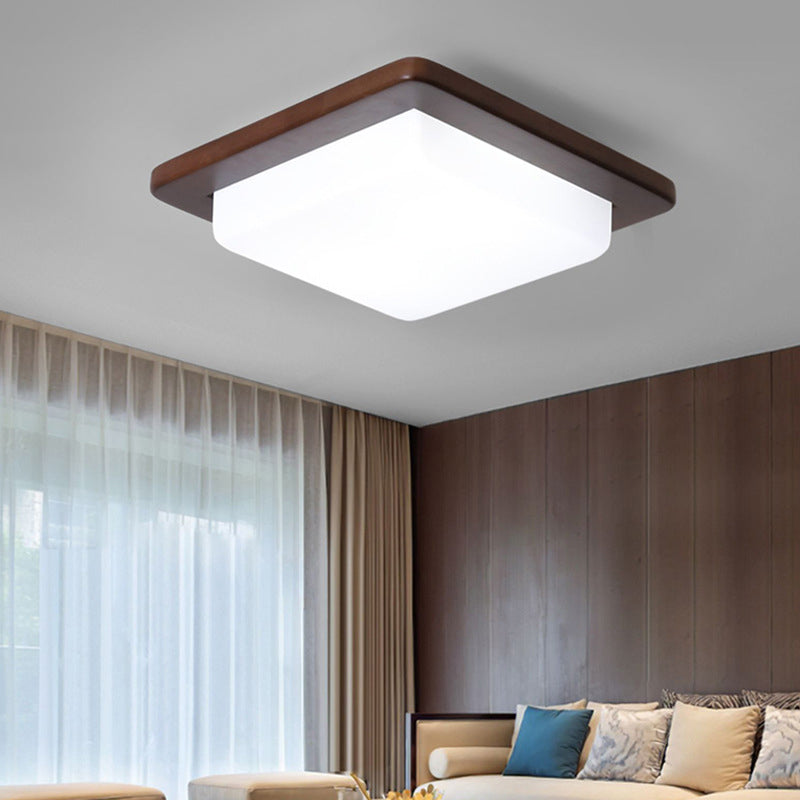 Simple Wood Flush Mount Ceiling Light With Led Round/Square/Flower Design 14/15/18 Wide Acrylic