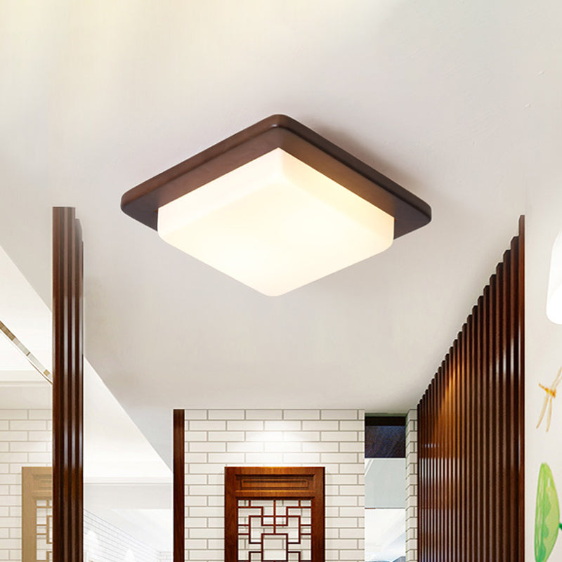 Simple Wood Flush Mount Ceiling Light With Led Round/Square/Flower Design 14/15/18 Wide Acrylic