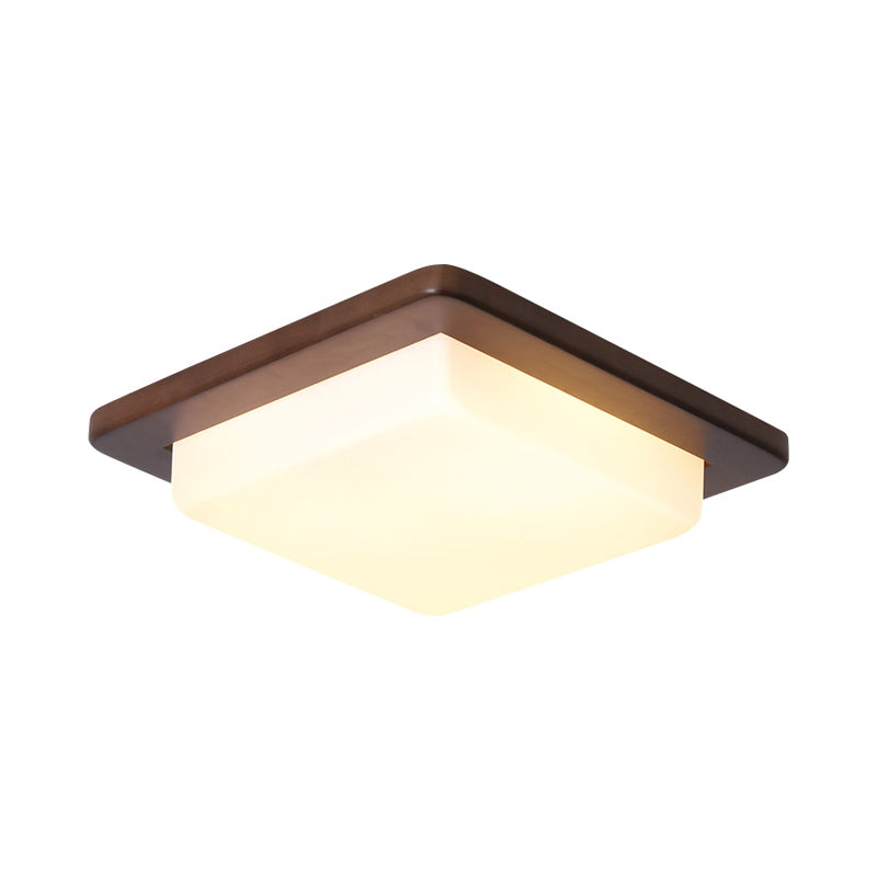 Simple Wood Flush Mount Ceiling Light with LED, Round/Square/Flower Design, 14"/15"/18" Wide, Acrylic Shade, Brown