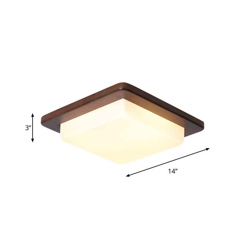 Simple Wood Flush Mount Ceiling Light with LED, Round/Square/Flower Design, 14"/15"/18" Wide, Acrylic Shade, Brown
