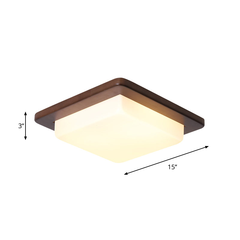 Simple Wood Flush Mount Ceiling Light with LED, Round/Square/Flower Design, 14"/15"/18" Wide, Acrylic Shade, Brown
