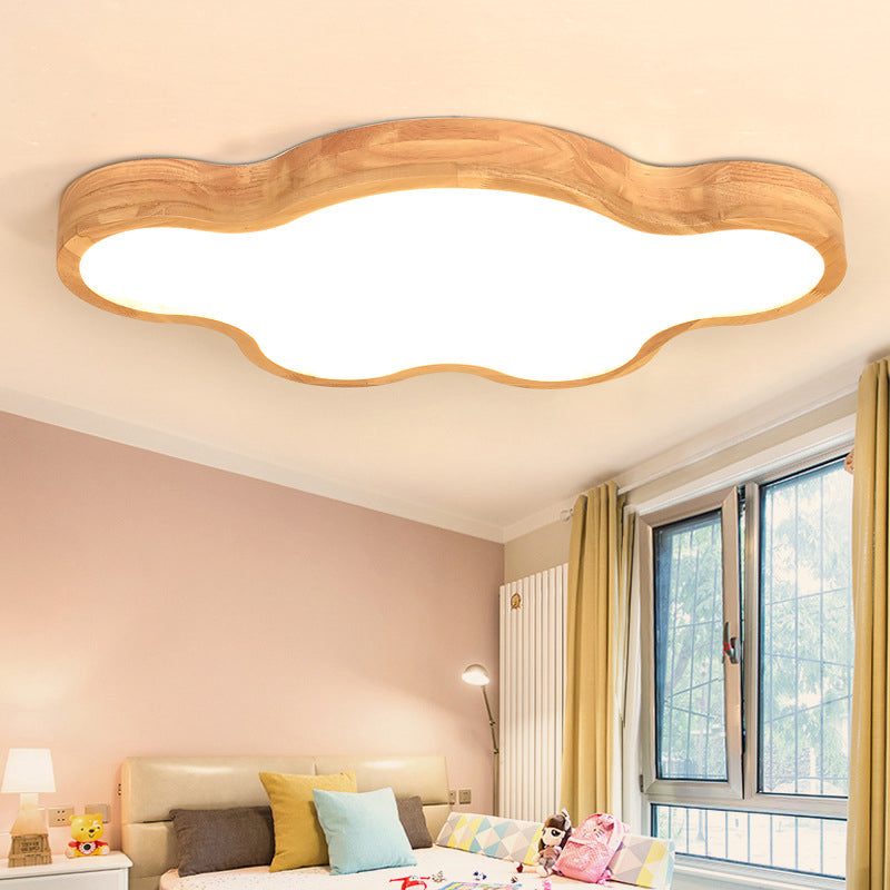 Minimalist Cloud/Star LED Ceiling Light for Children's Bedroom - Wooden Flush Mount Lamp in Beige, 21"/25"/29.5" Width