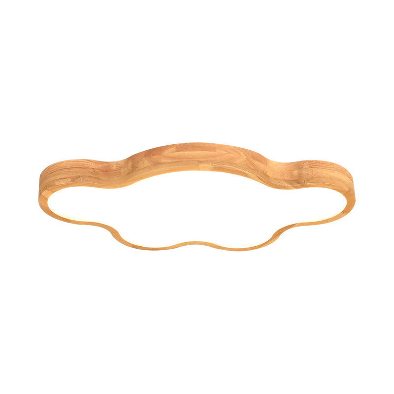 Minimalist Cloud/Star Led Ceiling Light For Childrens Bedroom - Wooden Flush Mount Lamp In Beige