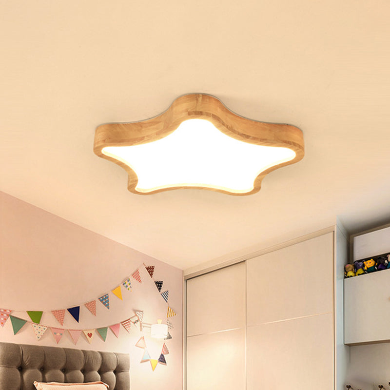Minimalist Cloud/Star LED Ceiling Light for Children's Bedroom - Wooden Flush Mount Lamp in Beige, 21"/25"/29.5" Width