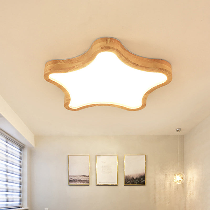 Minimalist Cloud/Star LED Ceiling Light for Children's Bedroom - Wooden Flush Mount Lamp in Beige, 21"/25"/29.5" Width