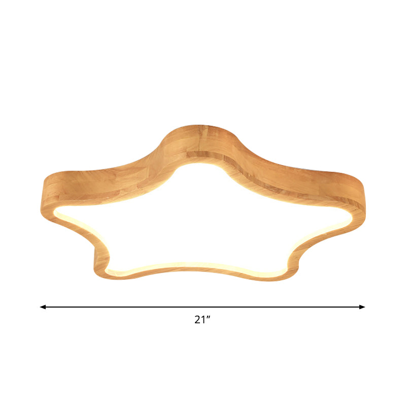 Minimalist Cloud/Star Led Ceiling Light For Childrens Bedroom - Wooden Flush Mount Lamp In Beige