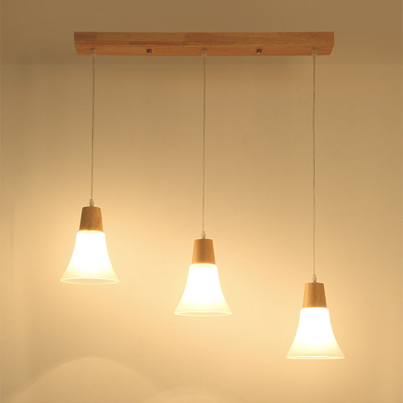 Nordic Ivory Glass Hang Lamp - 3-Head Cluster Pendant for Dining Room - Wood Finish