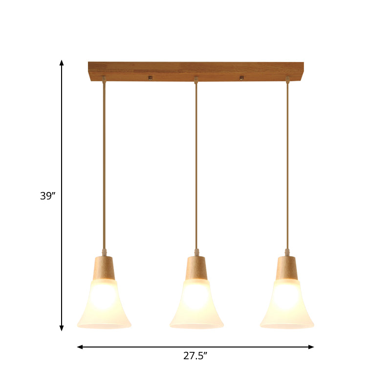 Nordic Ivory Glass Hang Lamp - 3-Head Cluster Pendant for Dining Room - Wood Finish